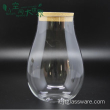 Terrario in vaso di vetro con coperchio in legno